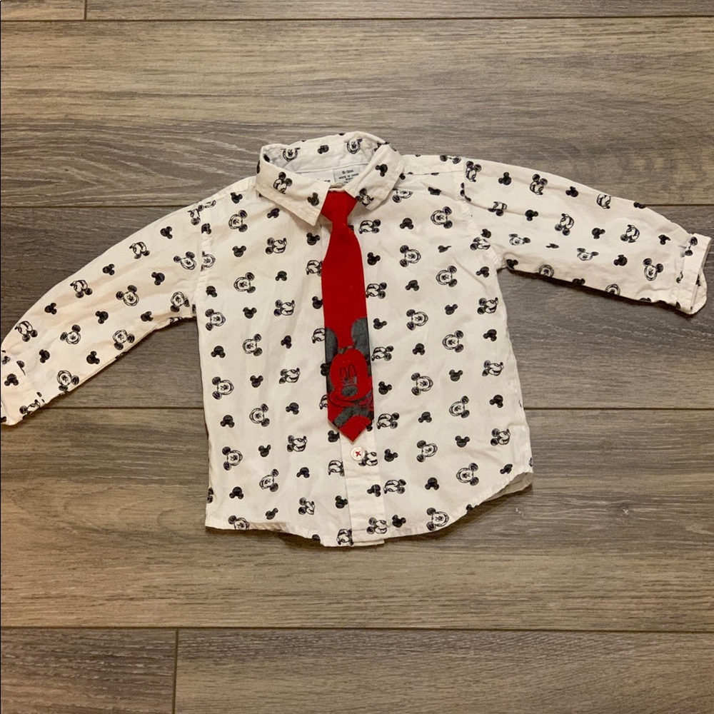 •Disney• Mickey Mouse button down w/ matching tie - Picture 1 of 4